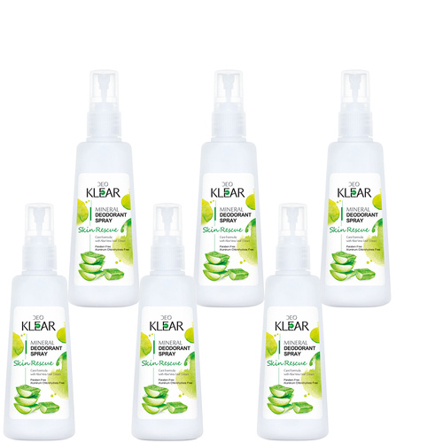 Deoklear Mineral Deodorant Aloe Vera Spray 100ml Pack of 6 Aluminium Free