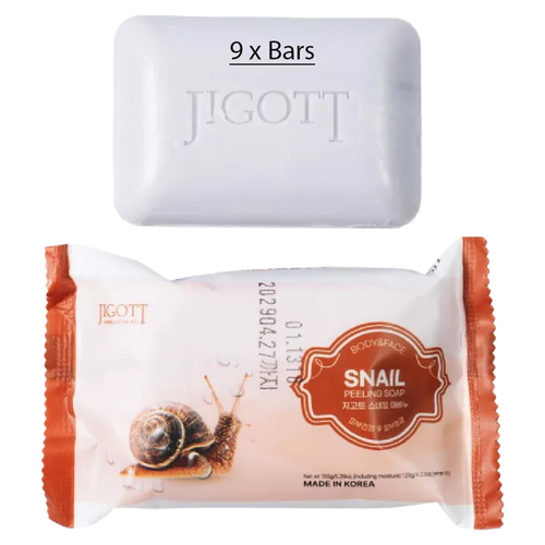 Jigott Exfoliating Body And Face Peeling Bar Soap 150g Snail x 9