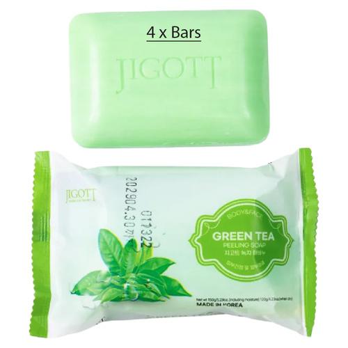 Jigott Exfoliating Body And Face Peeling Bar Soap 150g Green Tea x 4