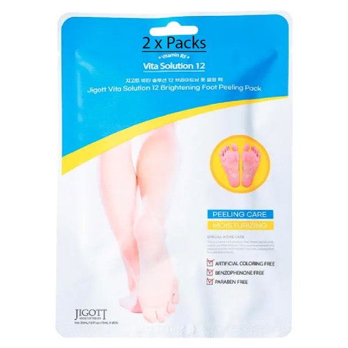Jigott Vita Solution 12 Brightening Foot Peel Pack Exfoliating Socks x 2
