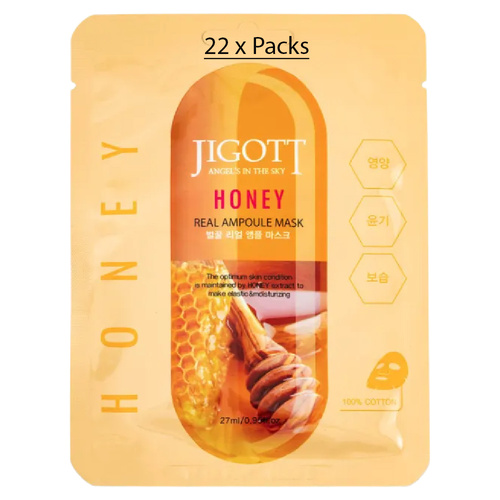 Jigott Honey Extract Ampoule Sheet Mask 27ml Korean Cotton Face Mask x 22