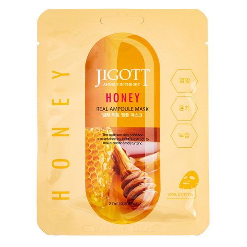 Jigott Korean Sheet Face Mask Honey Extract 27ml 100% Cotton Ampoule Mask