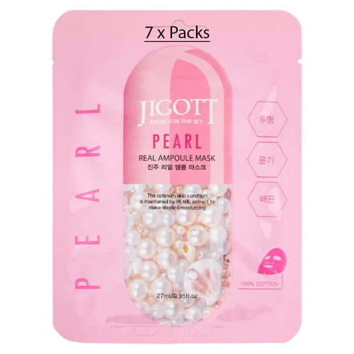 Jigott Pearl Extract Ampoule Sheet Mask 27ml Korean Cotton Face Mask x 7