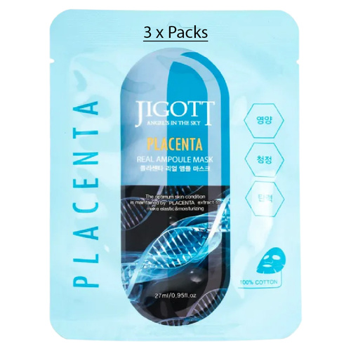 Jigott Plant Placenta Extract Ampoule Sheet Mask 27ml Korean Cotton Face Mask x 3