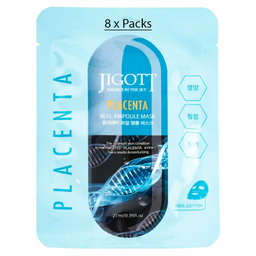 Jigott Plant Placenta Extract Ampoule Sheet Mask 27ml Korean Cotton Face Mask x 8