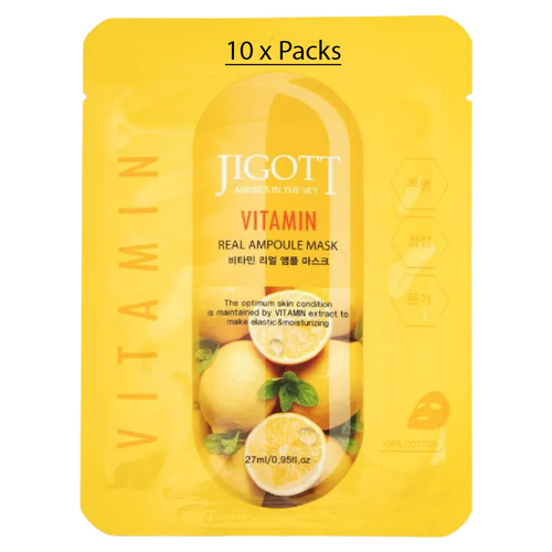 Jigott Vitamin Extract Ampoule Sheet Mask 27ml Korean Cotton Face Mask x 10
