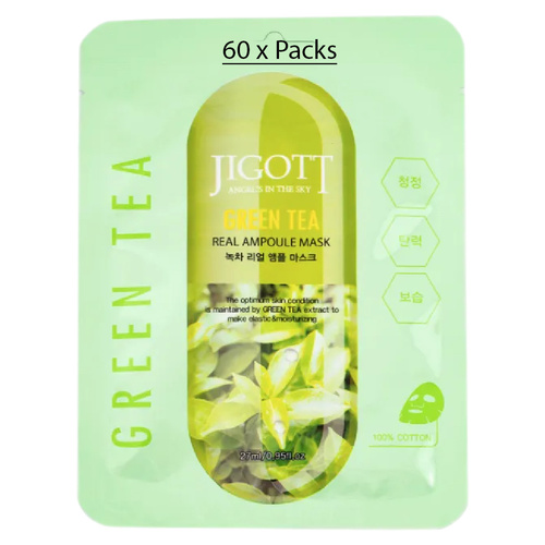 Jigott Green Tea Extract Sheet Mask 27ml Korean Cotton Hydrating Face Mask x 60