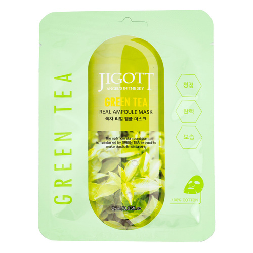Jigott Korean Sheet Face Mask Green Tea Extract 27ml 100% Cotton Ampoule Mask
