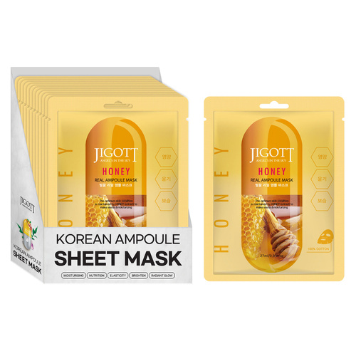 Jigott Korean Honey Sheet Face Mask 27ml Pack of 12 Hydrating Nourishing