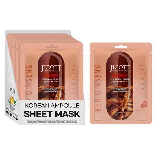 Jigott Red Ginseng Sheet Face Mask 27ml Pack of 12