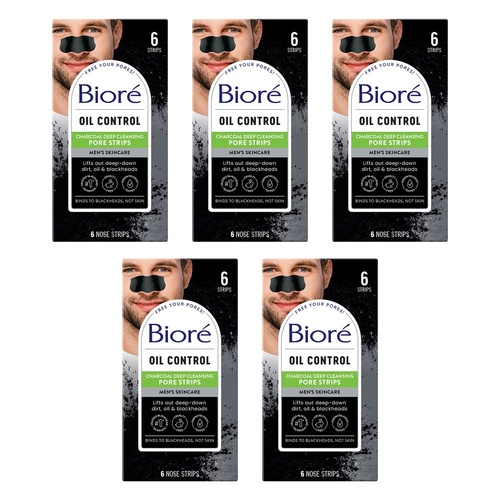 Biore Men's Charcoal Deep Cleansing Pore Strips 6 Pack x 4 Bundle of 5