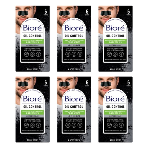 Biore Men's Charcoal Deep Cleansing Pore Strips 6 Pack x 4 Bundle of 6