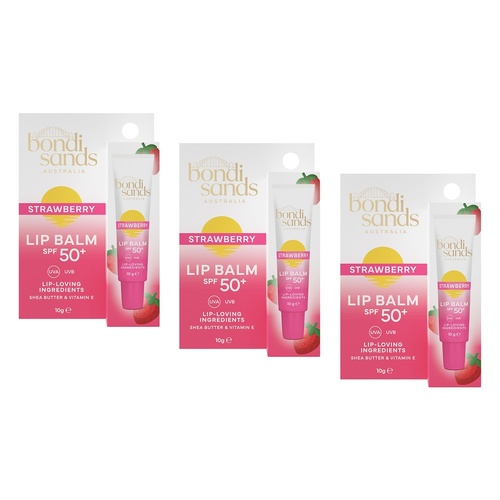 Bondi Sands Strawberry Lip Balm SPF50+ 10g x 6 Bundle of 3