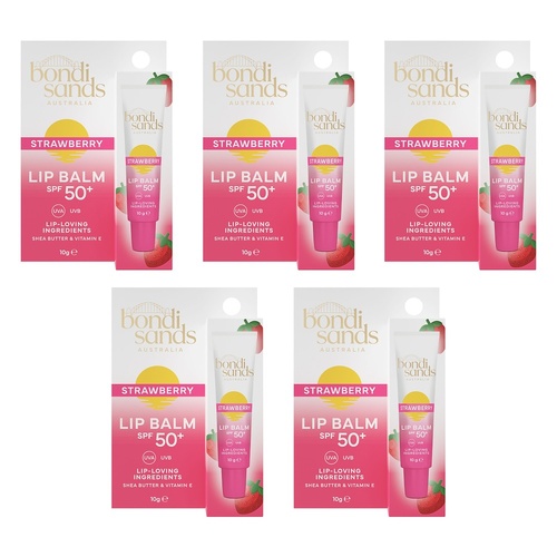 Bondi Sands Strawberry Lip Balm SPF50+ 10g x 6 Bundle of 5