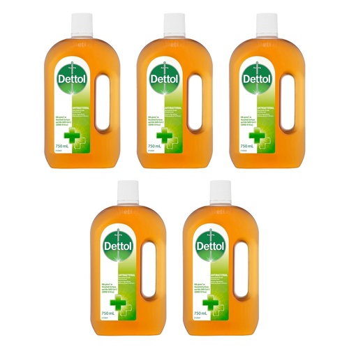 Dettol Antiseptic Antibacterial Disinfectant Liquid 750mL Pack of 5