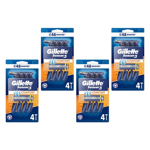 Gillette Sensor3 Comfort Disposable Razors 4 Pack Bundle of 4