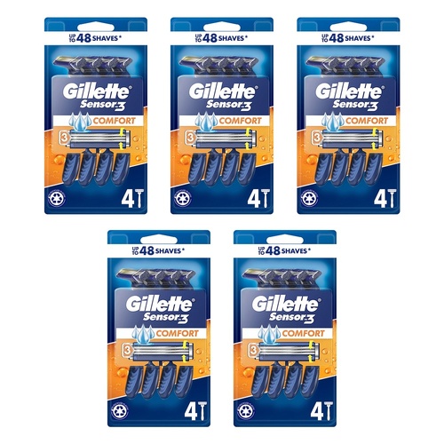Gillette Sensor3 Comfort Disposable Razors 4 Pack Bundle of 5