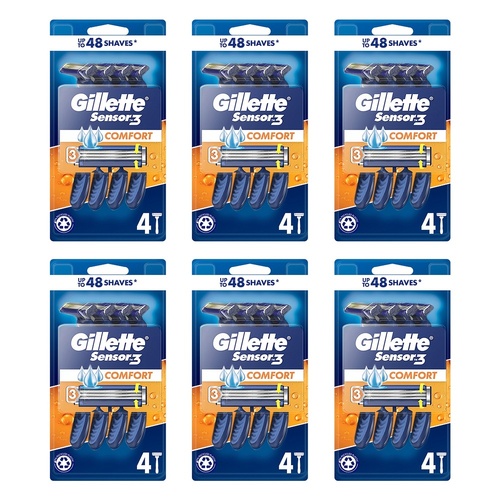 Gillette Sensor3 Comfort Disposable Razors 4 Pack Bundle of 6