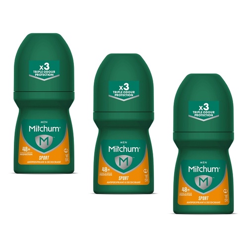 Mitchum Men Antiperspirant Roll-On Deodorant Sport 50mL Pack of 3