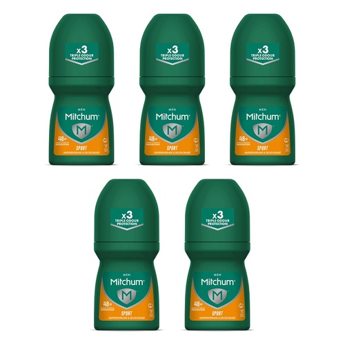 Mitchum Men Antiperspirant Roll-On Deodorant Sport 50mL Pack of 5