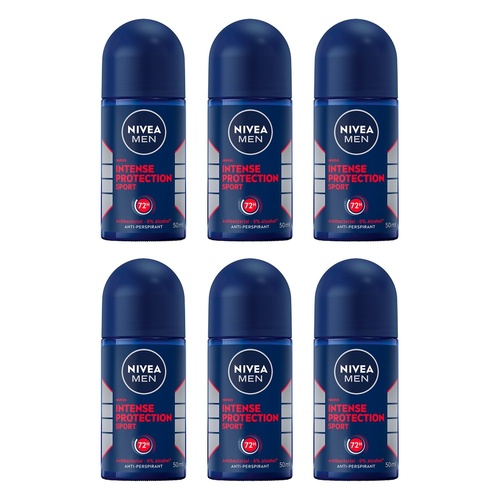 Nivea Men Intense Protection Sport Anti-Perspirant Roll-On 50mL Pack of 6