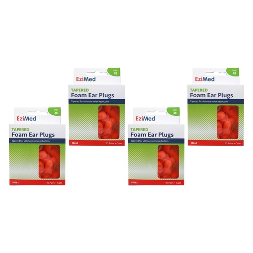 Ezy Dose Tapered Foam Ear Plugs 10 Pair + Case, 10 Pack x 6 Bundle of 4