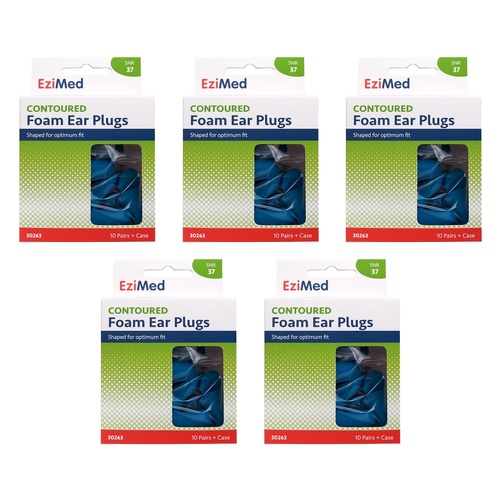 Ezy Dose EziMed Contoured Foam Ear Plugs 10 Pair + Case x 6 Bundle of 5