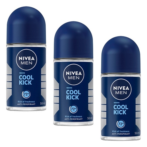 Nivea Men Cool Kick 72H Anti-Perspirant Roll-On 50mL Pack of 3