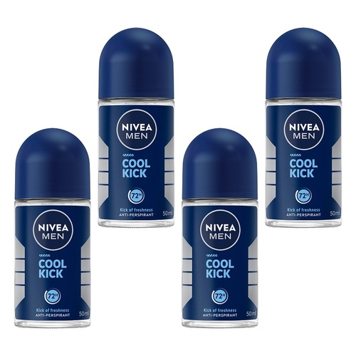 Nivea Men Cool Kick 72H Anti-Perspirant Roll-On 50mL Pack of 4