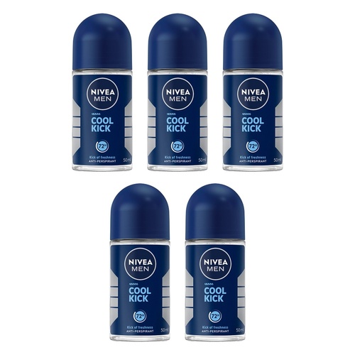 Nivea Men Cool Kick 72H Anti-Perspirant Roll-On 50mL Pack of 5