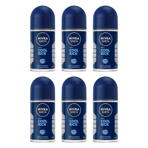 Nivea Men Cool Kick 72H Anti-Perspirant Roll-On 50mL Pack of 6
