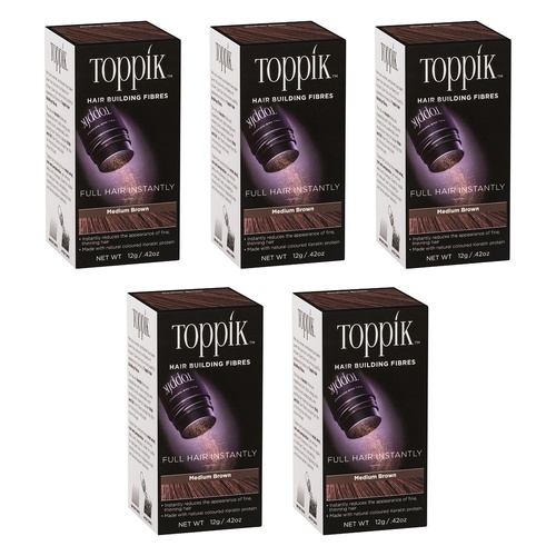 Toppik Hair Building Fibres Medium Brown 12g Pack of 5