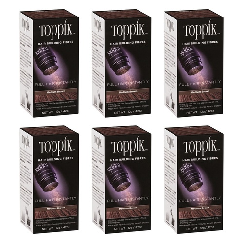 Toppik Hair Building Fibres Medium Brown 12g Pack of 6