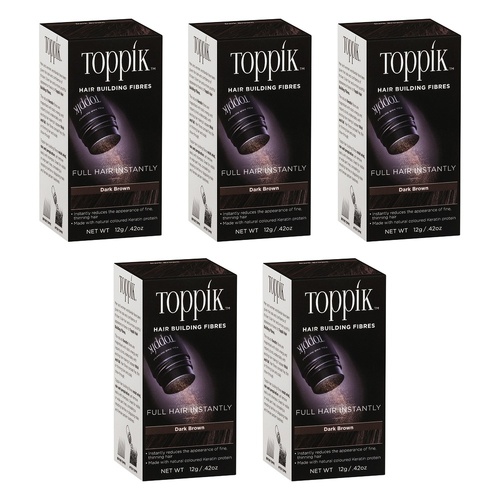 Toppik Hair Building Fibres Dark Brown 12g Pack of 5