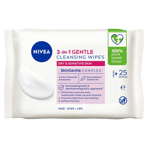 NIVEA 3-in-1 Gentle Biodegradable Cleansing 25 Wipes