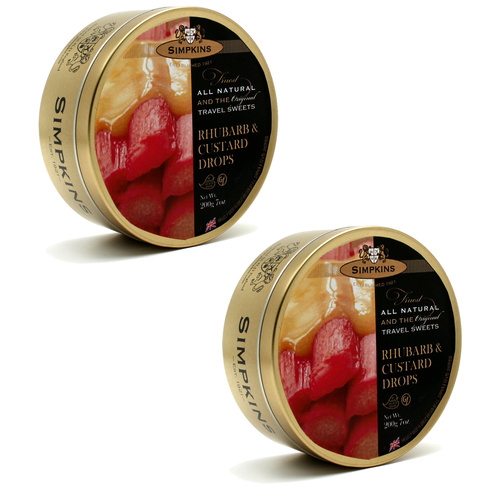 Simpkins Rhubarb and Custard Drops 2 x 175g Tin Sweets Candy