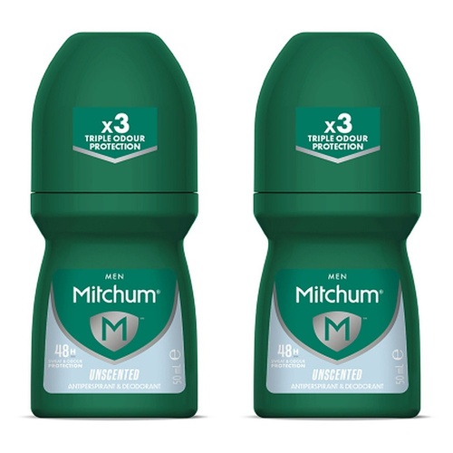 Mitchum Men Antiperspirant Roll-On Deodorant Unscented 50mL Pack of 2