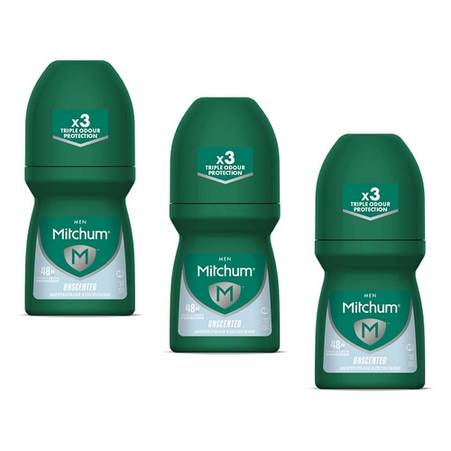 Mitchum Men Antiperspirant Roll-On Deodorant Unscented 50mL Pack of 3