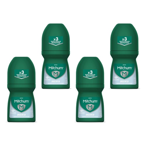 Mitchum Men Antiperspirant Roll-On Deodorant Unscented 50mL Pack of 4