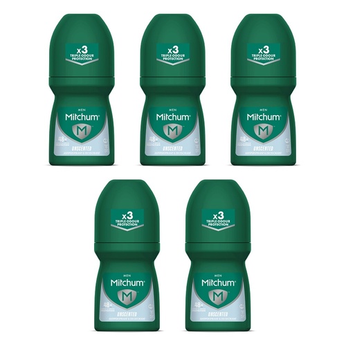 Mitchum Men Antiperspirant Roll-On Deodorant Unscented 50mL Pack of 5