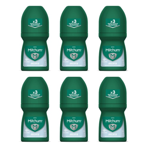 Mitchum Men Antiperspirant Roll-On Deodorant Unscented 50mL Pack of 6