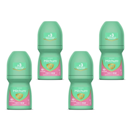 Mitchum Women Antiperspirant Roll-On Deodorant Powder Fresh 50mL Pack of 4