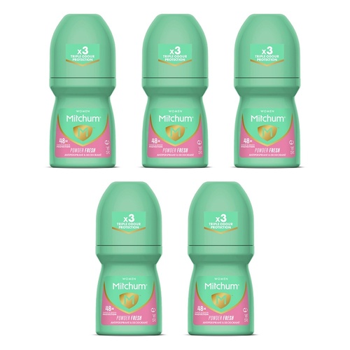 Mitchum Women Antiperspirant Roll-On Deodorant Powder Fresh 50mL Pack of 5