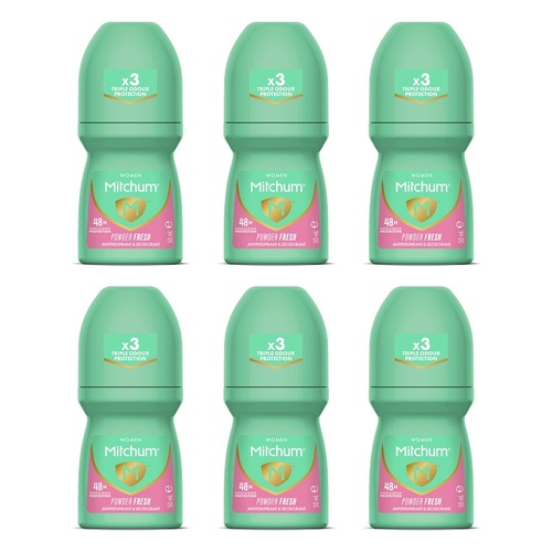 Mitchum Women Antiperspirant Roll-On Deodorant Powder Fresh 50mL Pack of 6