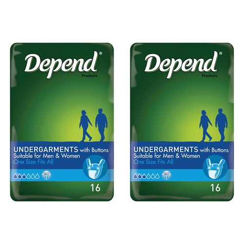 Depend Undergarment with Buttons 16 Pack x 4 Bundle of 2