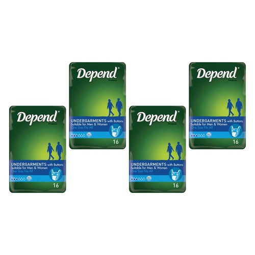 Depend Undergarment with Buttons 16 Pack x 4 Bundle of 4