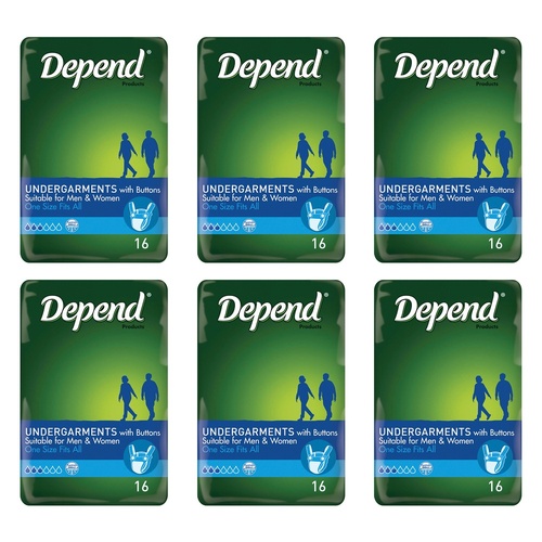 Depend Undergarment with Buttons 16 Pack x 4 Bundle of 6