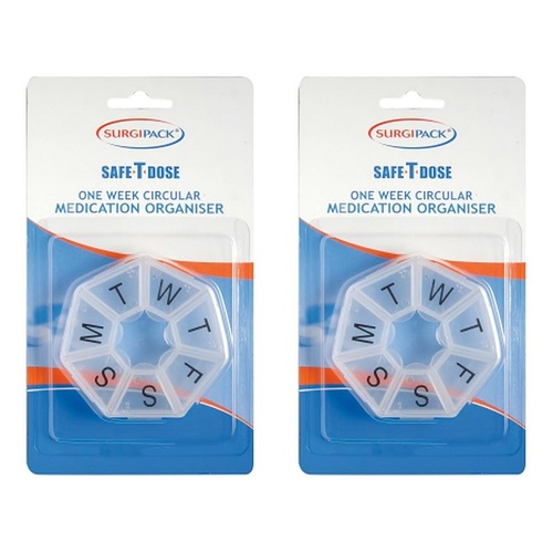 SurgiPack Safe-T-Dose Weekly Round Pill Organiser Pack of 2
