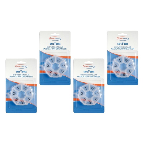 SurgiPack Safe-T-Dose Weekly Round Pill Organiser Pack of 4