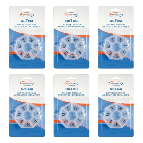 SurgiPack Safe-T-Dose Weekly Round Pill Organiser Pack of 6